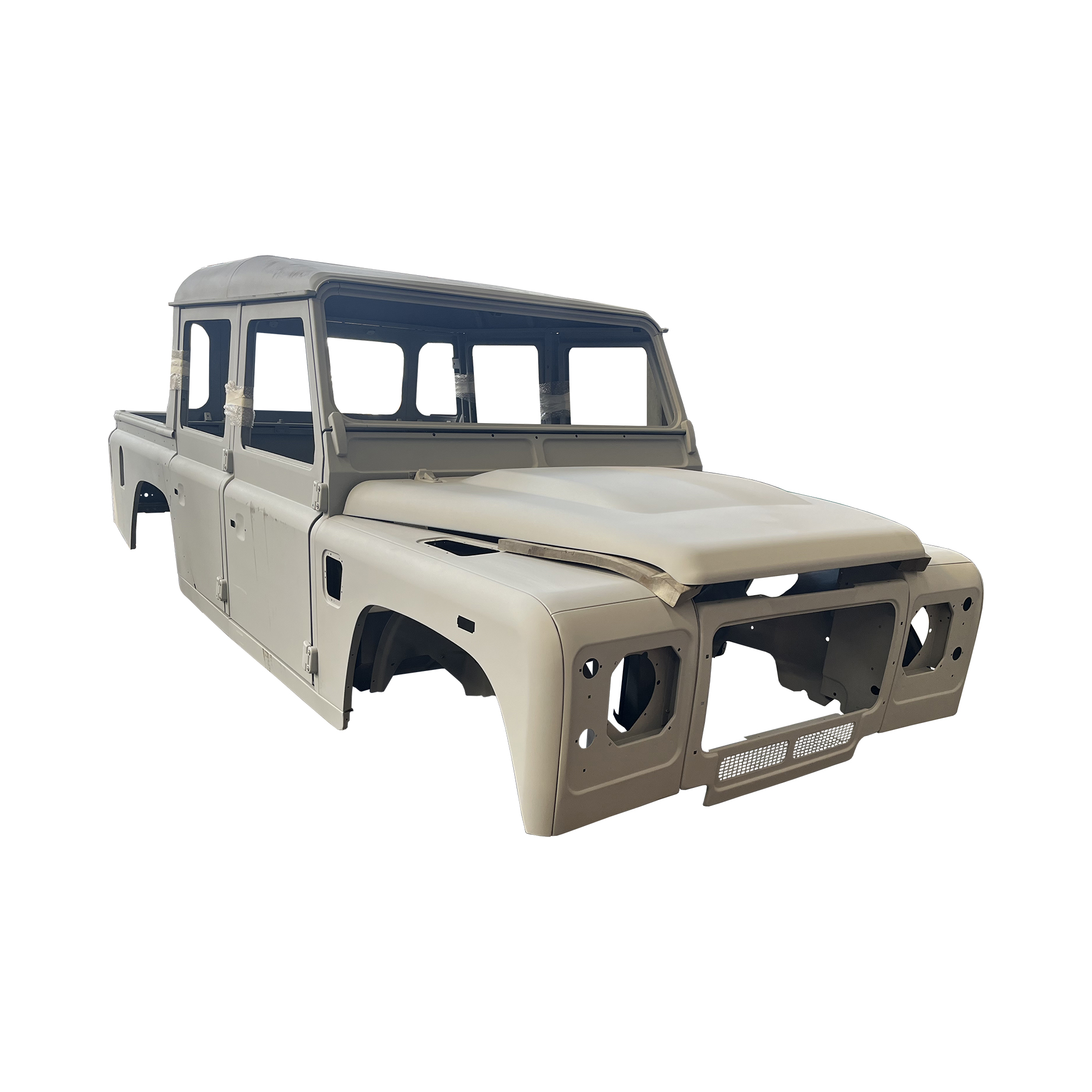 REPLACEMENT DOUBLE ROW PICKUP COMPLETE CAB WITH DOORS, WITH PRIMER, 1998, FOR LAND ROVER DEFENDER 110 TD4, (LHD), (ALUM+STEEL) REPLACEMENT DOUBLE ROW PICKUP COMPLETE CAB WITH DOORS, WITH PRIMER, 1998, FOR LAND ROVER DEFENDER 110 TD4, (LHD), (ALUM+STEEL)